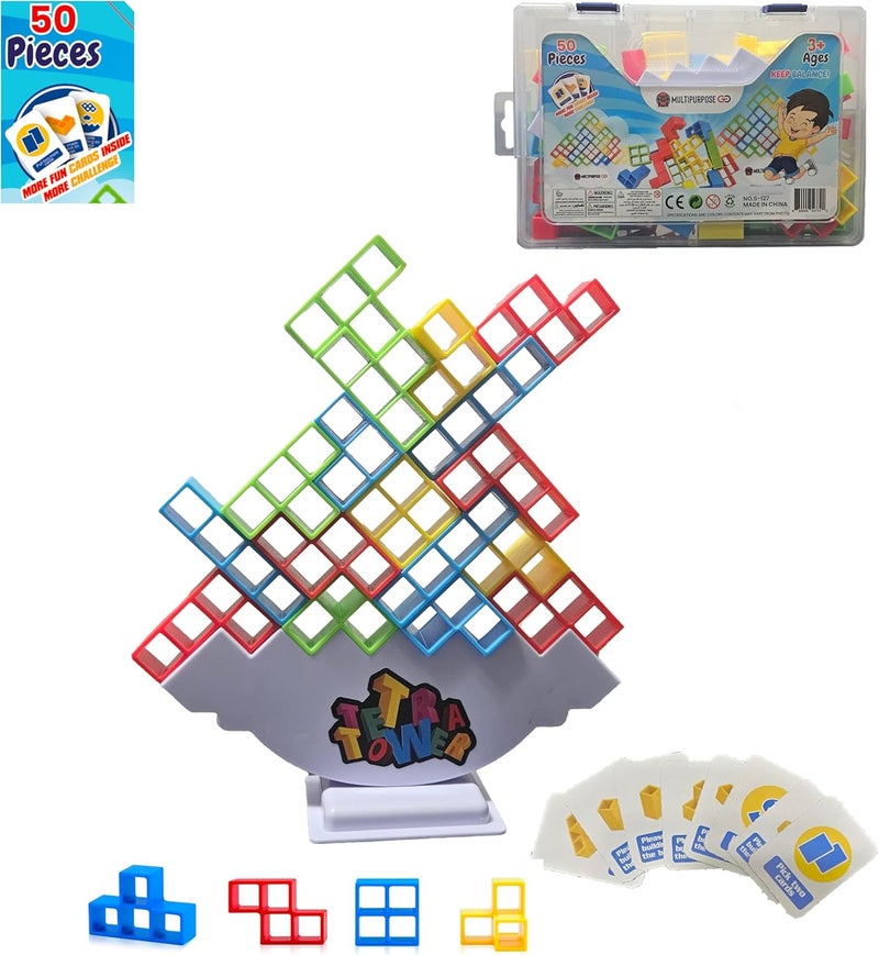 Multipurpose Go 50 Pcs Board Games for Kids & Adults Tetra Tower Balance Stacking Toys Perfect for Family Games, Parties, Travel - Image 1